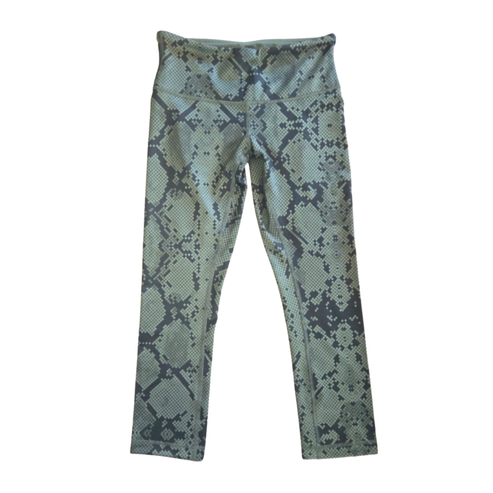Lululemon Wunder Under Cropped Leggings Ziggy Snake Green Gator Size 4